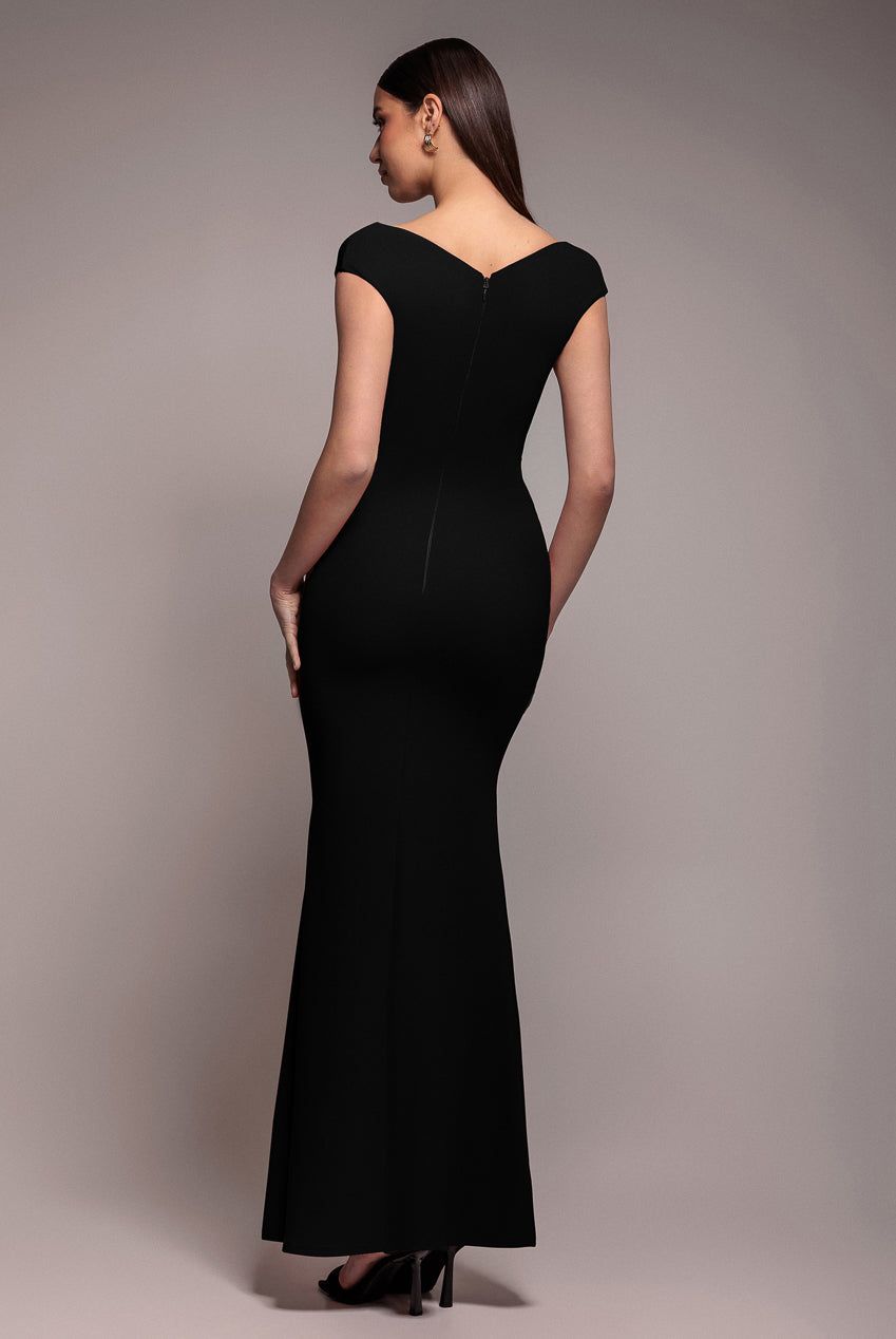 Goddiva Bardot Pleated Maxi Dress