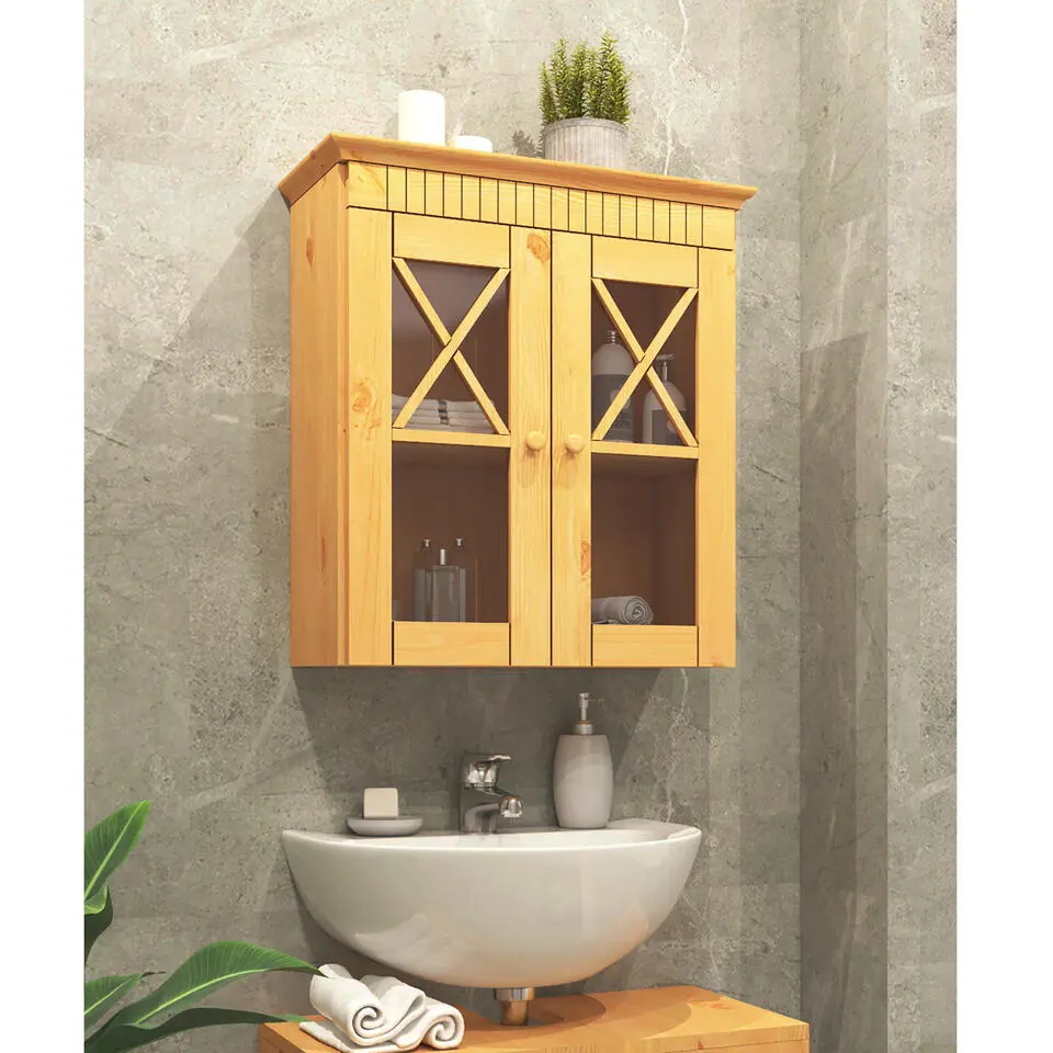 Cornelia - Badkast met 2 deuren in gebeitste was grenen