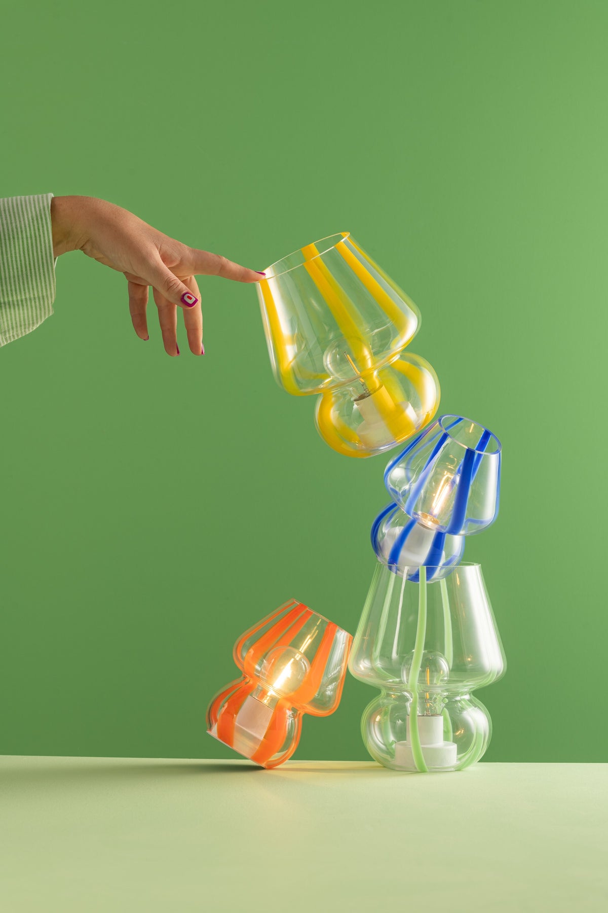 J-Line tafellamp Strepen - glas - transparant/blauw - small