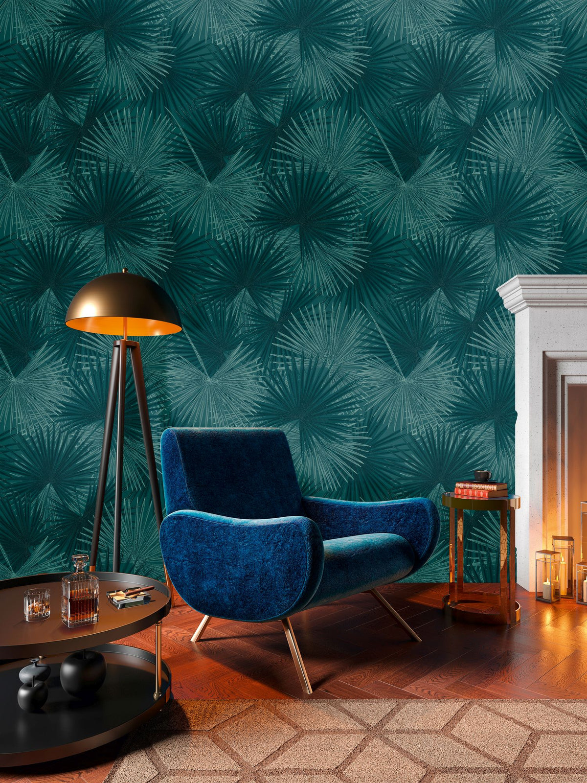 Livingwalls fotobehang jungle-motief petrolblauw - 159 x 280 cm - AS-391841