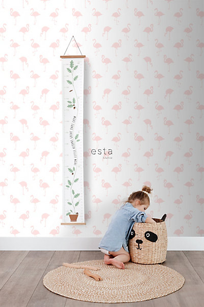ESTAhome papier peint flamants rose clair et blanc 53 cm x 10.05 m