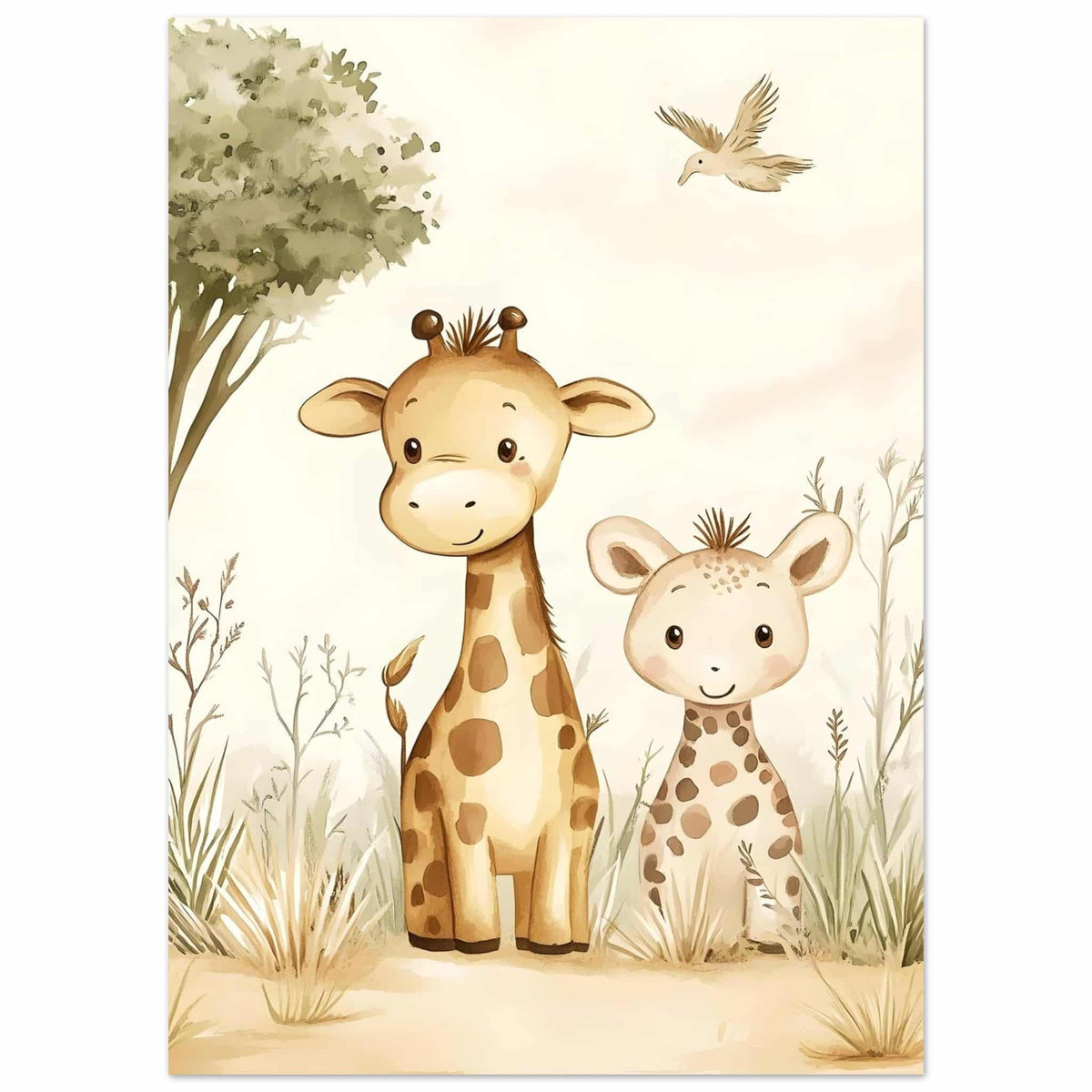 Artfulprints Poster Liefdevolle giraffen  - 50x70 cm - Geel
