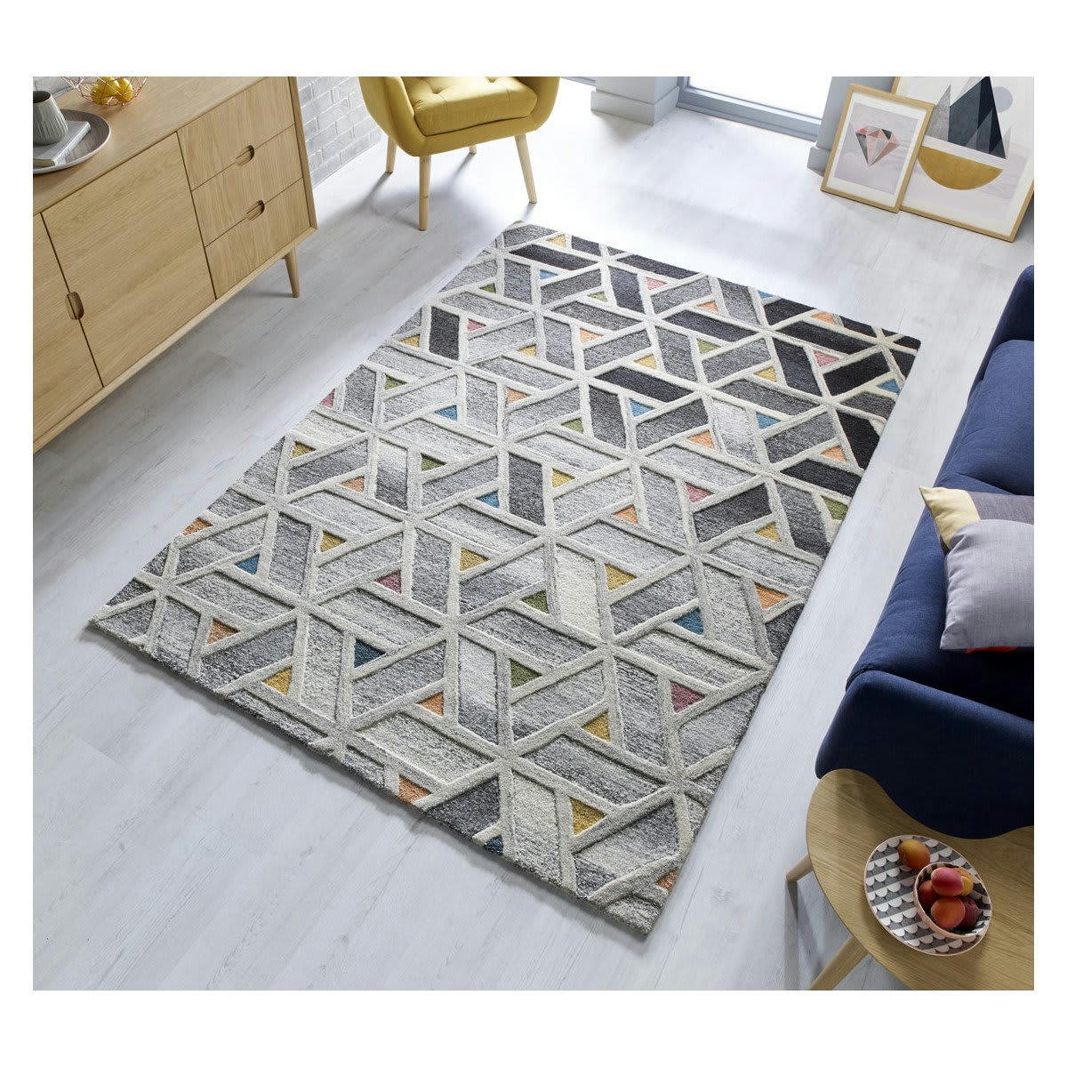 RIVER - Tapis géométrique design en laine multicolore 200x290