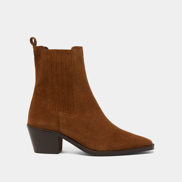 Bottines à talons et froncesen croute marron | BIRMAN