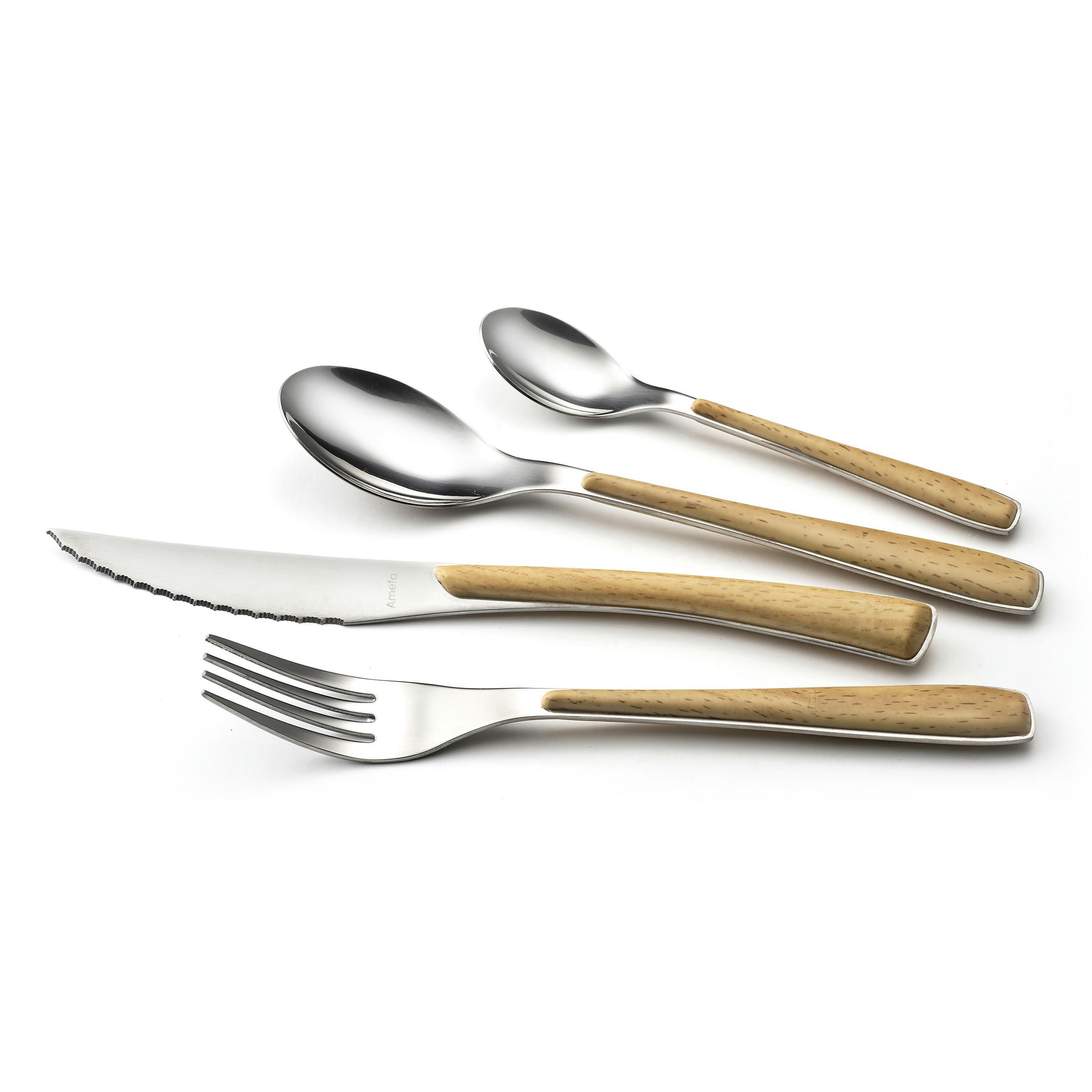 ZÉPHYR NATURE - Ménagère 24 couverts décor bois de hêtre