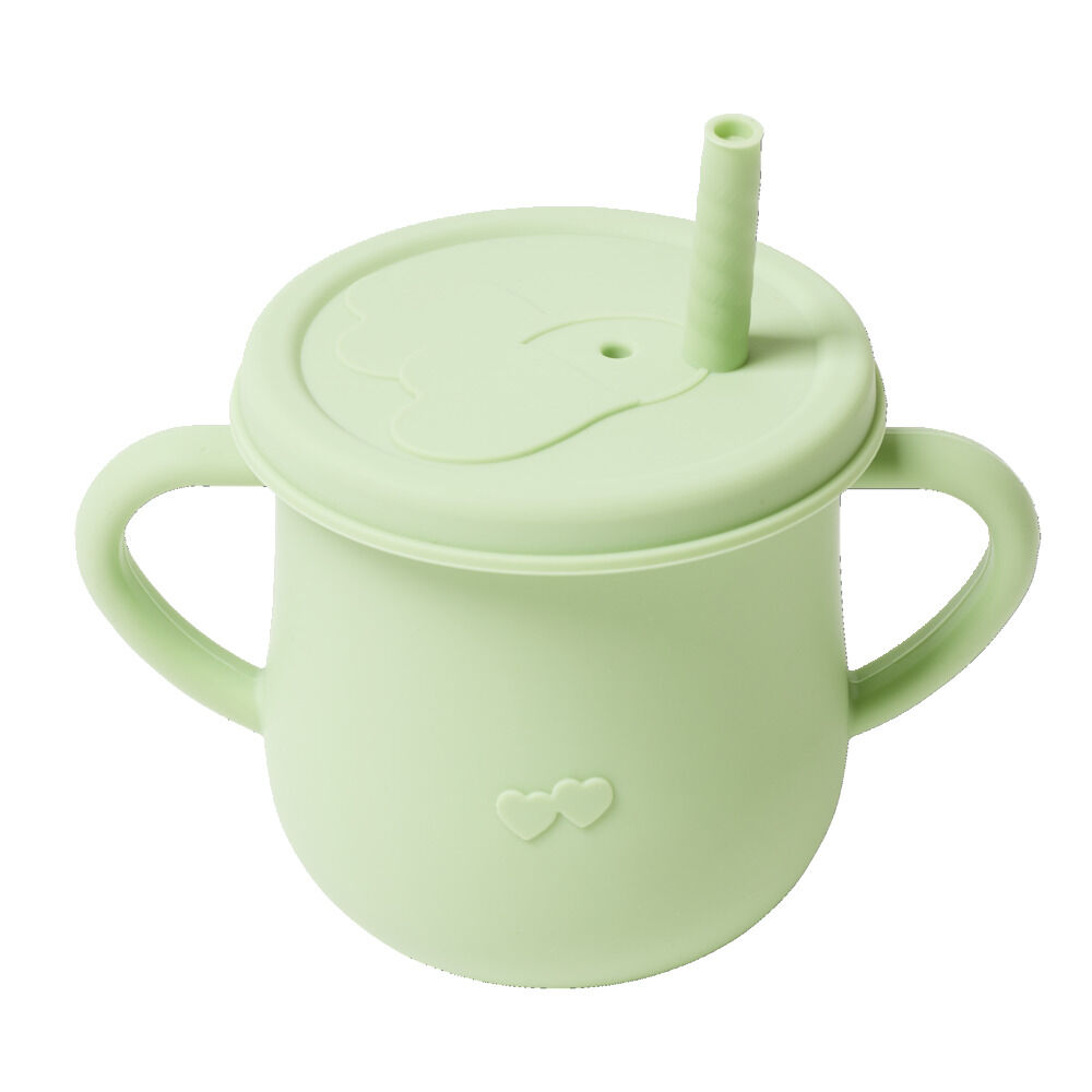 Gobelet bébé d'apprentissage à anses avec couvercle et paille silicone H11cm