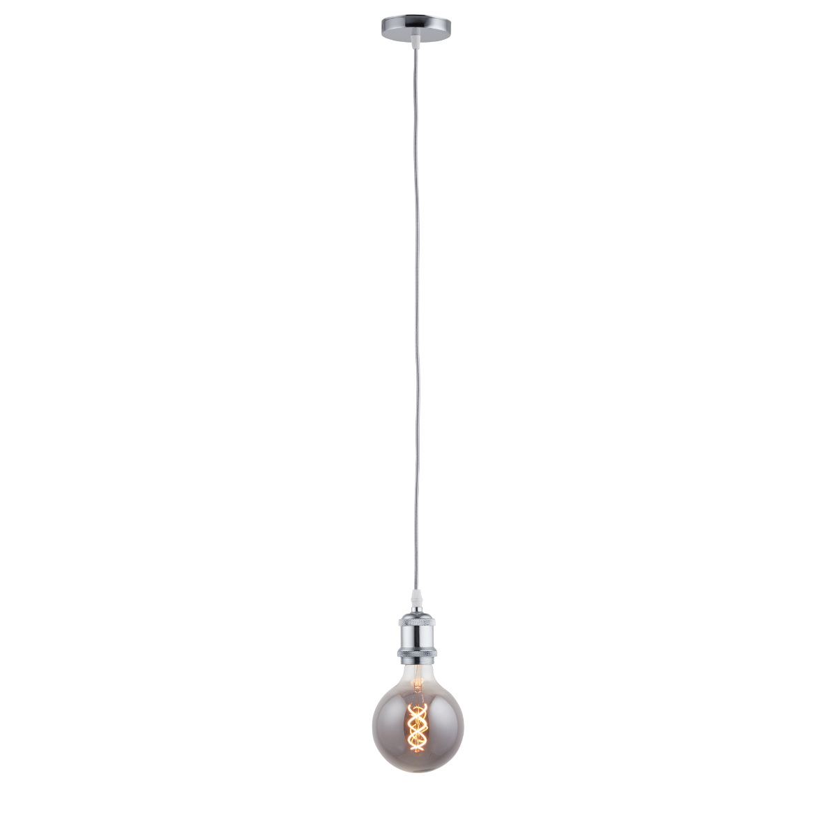 Lighto | Pendel Chroom | Inclusief Lichtbron Rookglas | Vintage | 1.5m Snoer | Met Plafondkap
