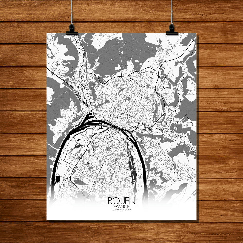 ROUEN - Affiche Rouen Carte N&B 40x50