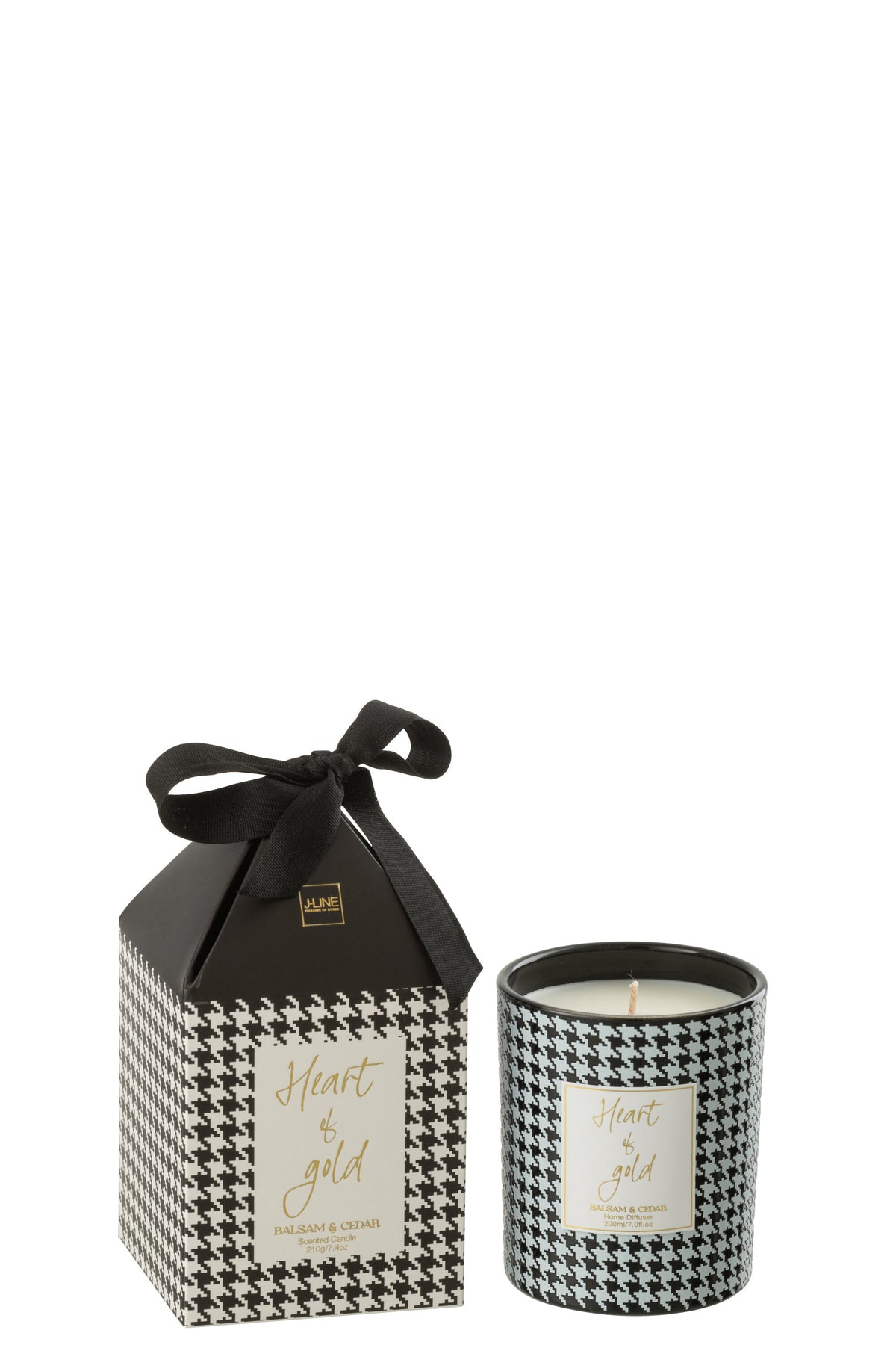 J-Line geurkaars Heart - glas - wit/zwart - small