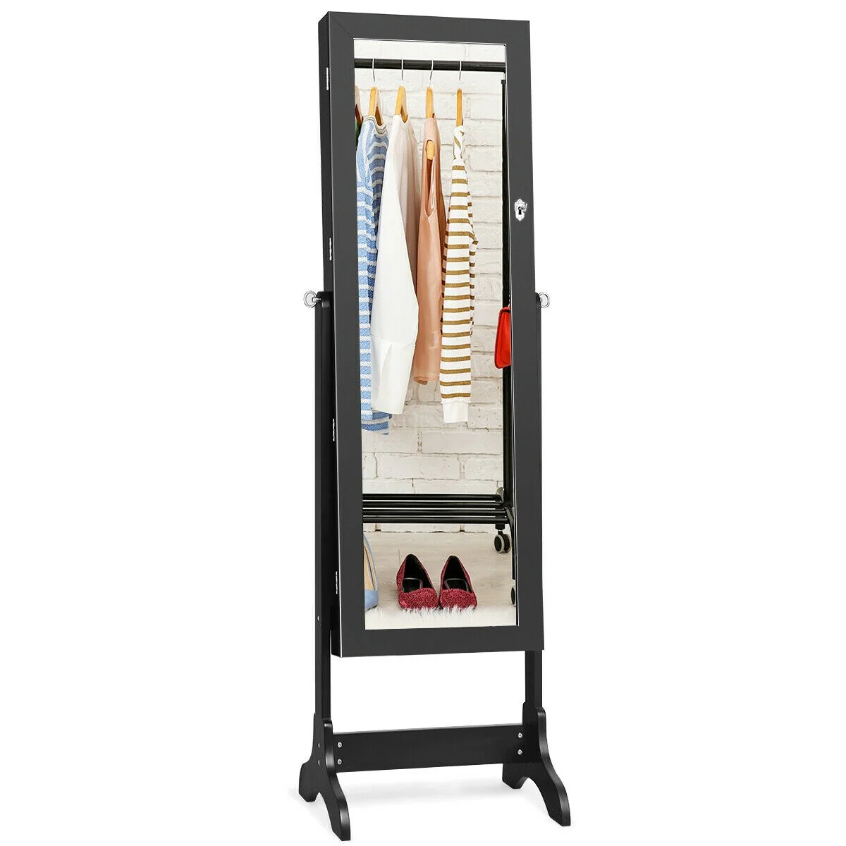 Mirrored Jewelry Storage Cabinet with Drawers and Hooks - 18 x 14.5 x 61.5