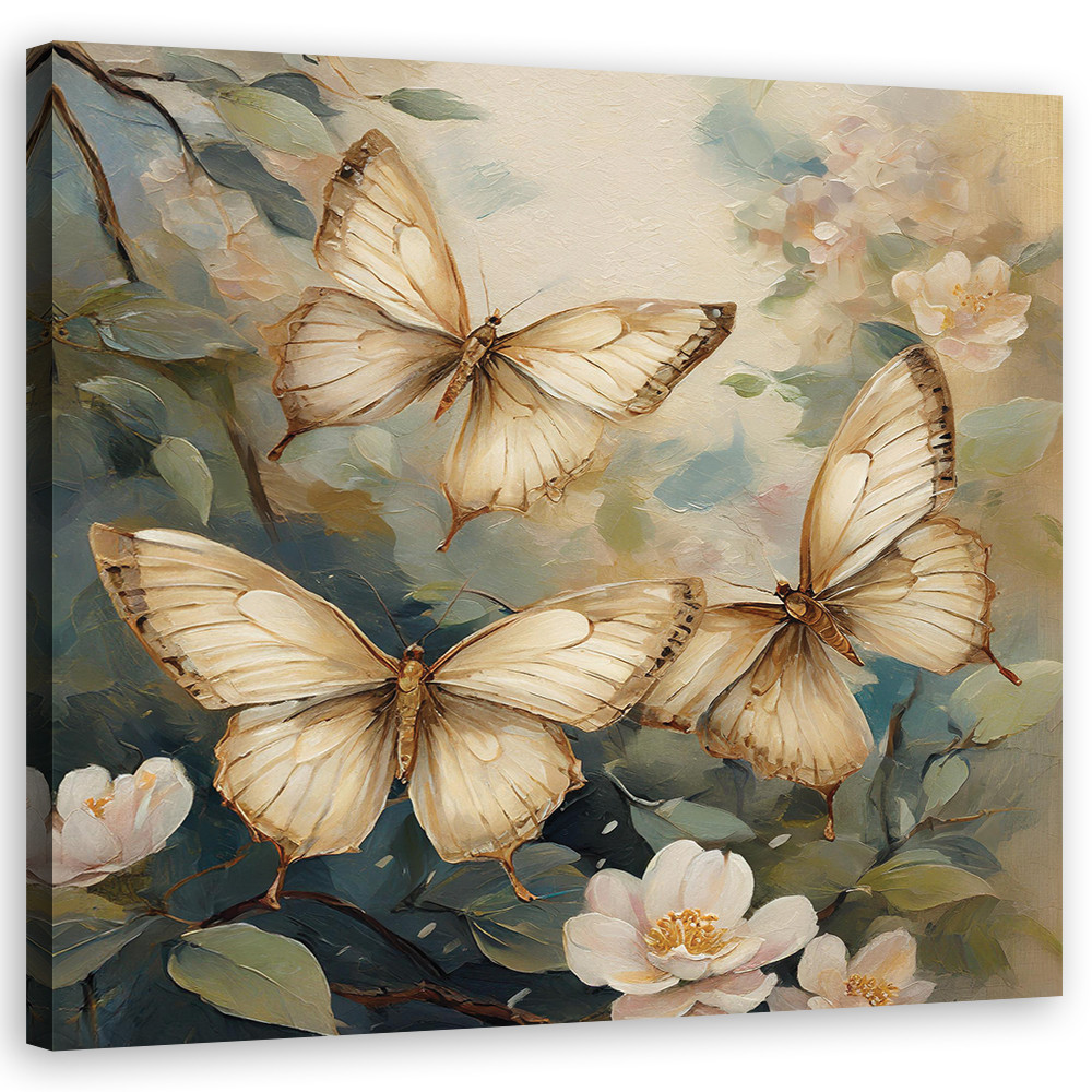 Feeby Obraz na płótnie, Motyl Kwiaty Gałęzie 30x30