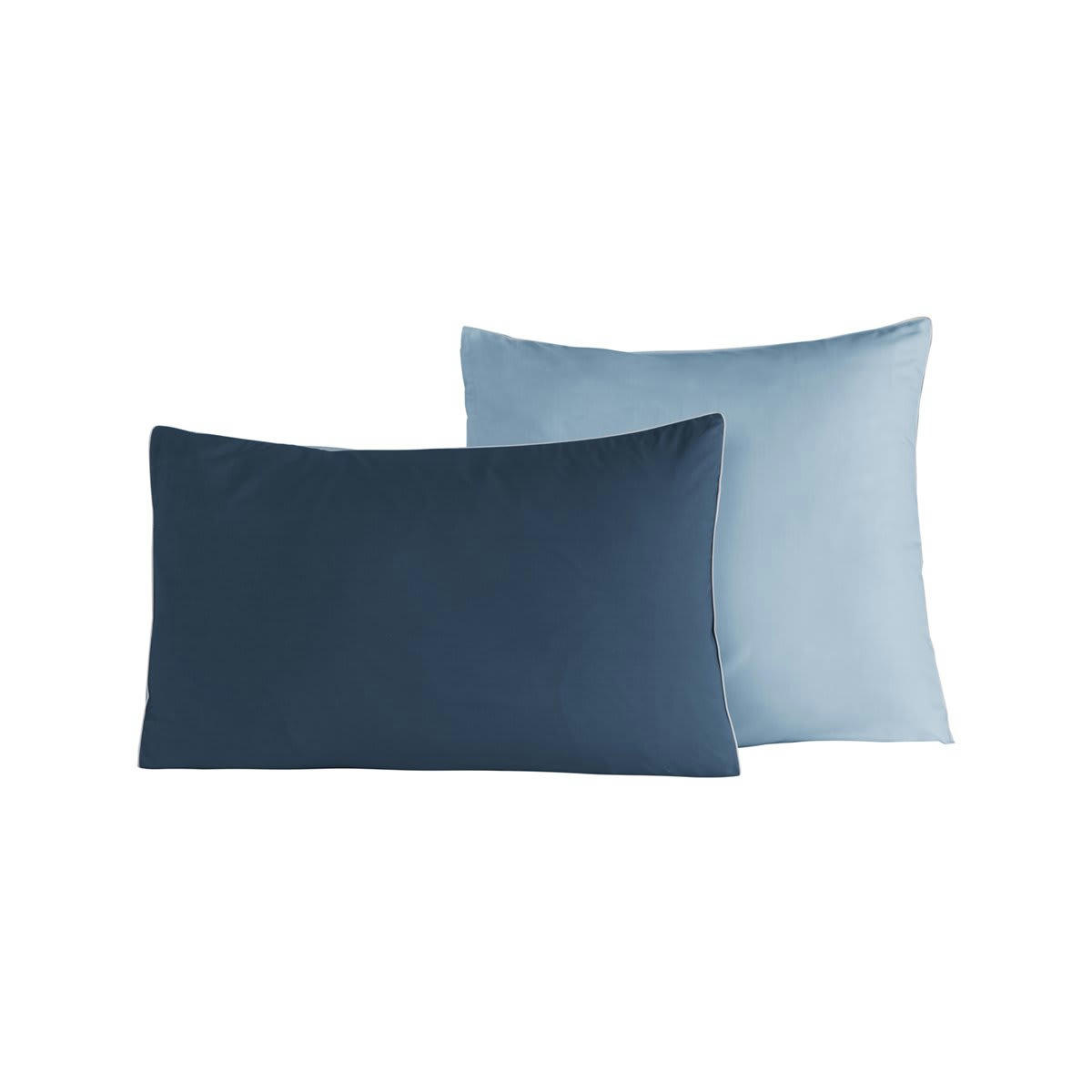 DOZMARY - 2 taies d'oreiller bicolores en percale coton indigo/nuage 65x65 cm