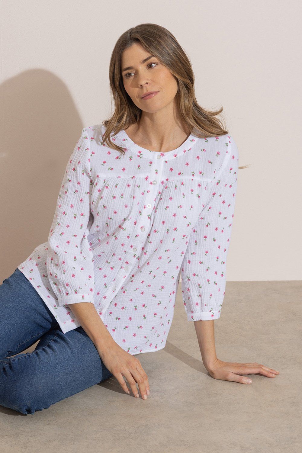 Klass. Floral Printed Cotton Blouse