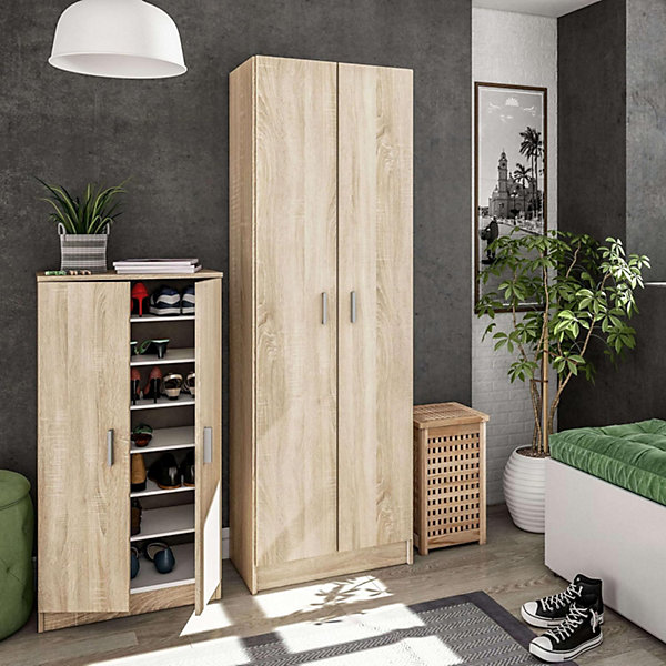Armoire à chaussures en bois coloris chêne canadien - Dim : H108 x P36 x L55 cm
