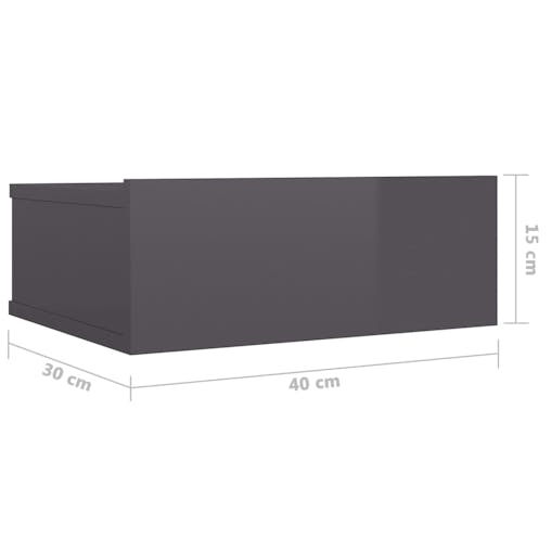 NNEVL Floating Nightstand High Gloss Grey 40x30x15 cm Chipboard