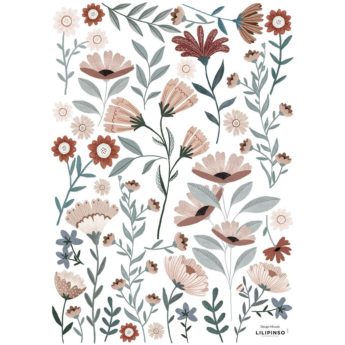OCEAN FIELD - Stickers fleurs en Vinyle mat Bleu