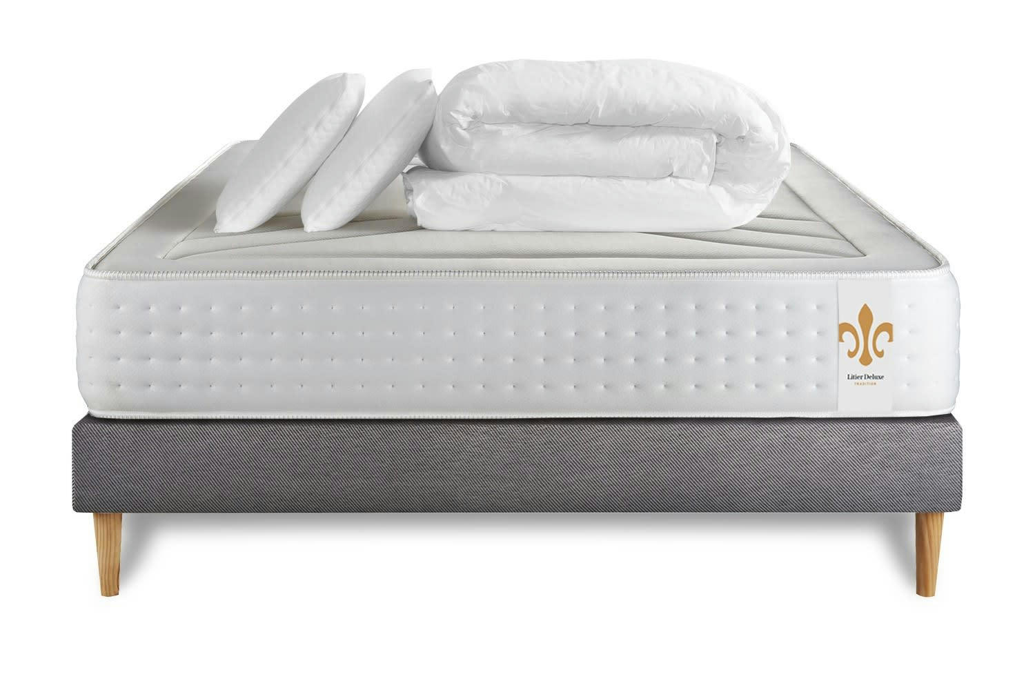 - Pack matelas sommier kit 140x190 oreiller couette