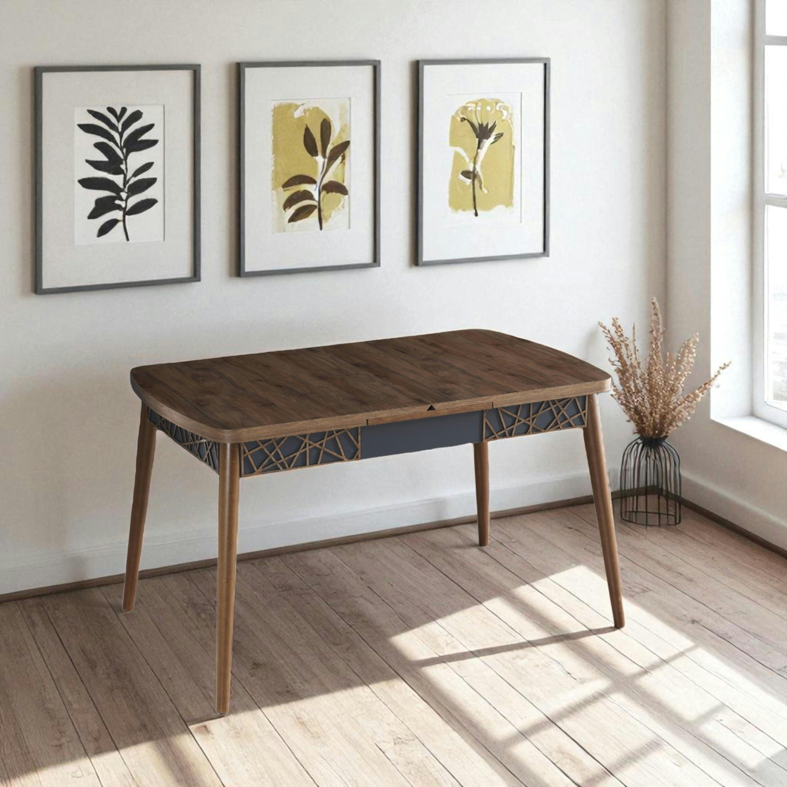 Table extensible effet noyer, décor baguettes 132-170 cm LUNOR