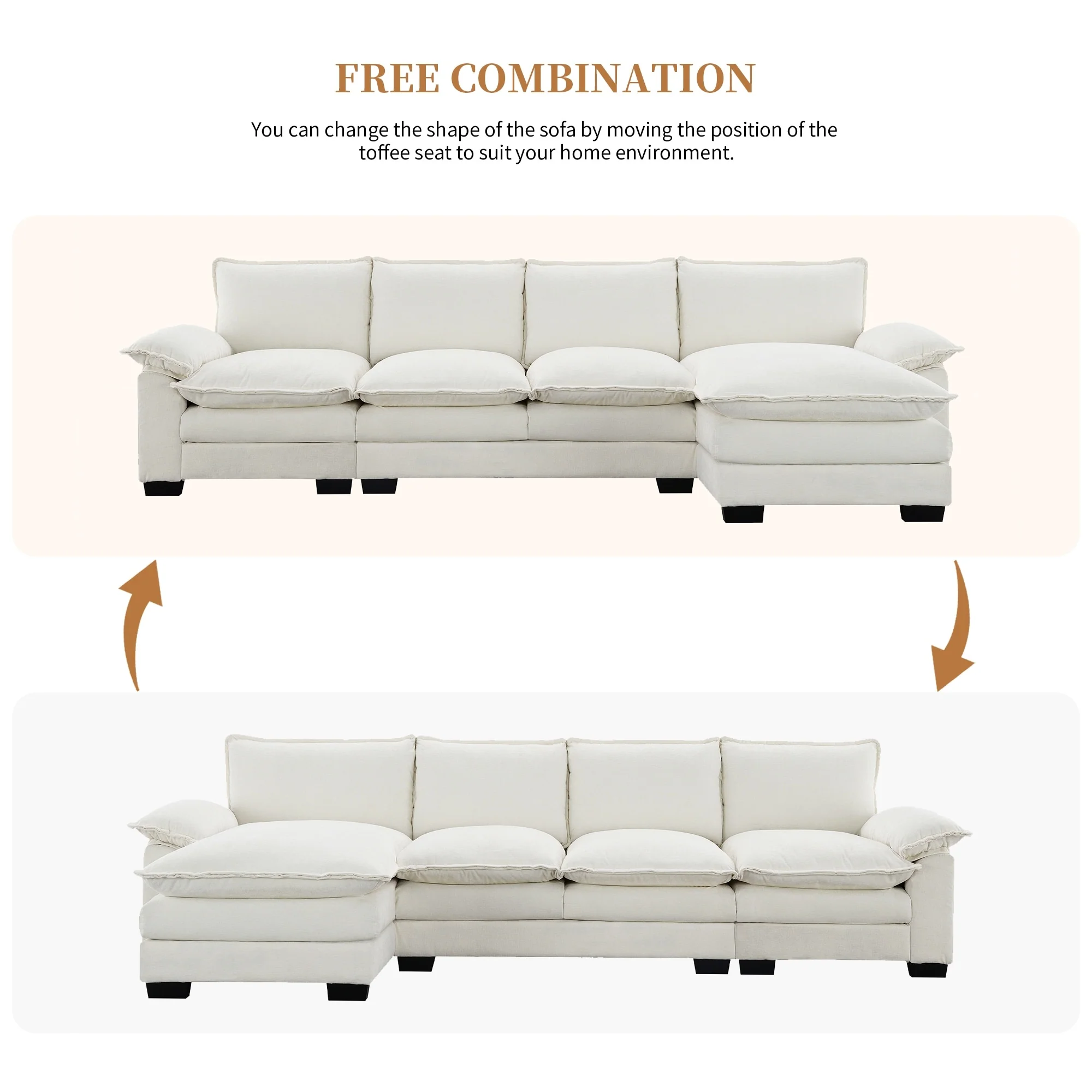 [VIDEO provided][New]118*55 Modern L-shaped Chenille Cloud Sofa with Double Seat Cushions,5-seat Upholstered Indoor Furniture,S