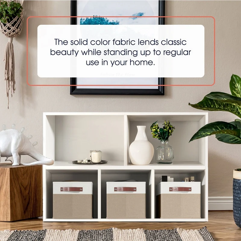 3 Pack Collapsible Shelf Basket Rectangle Storage Bins with Faux Leather Handles