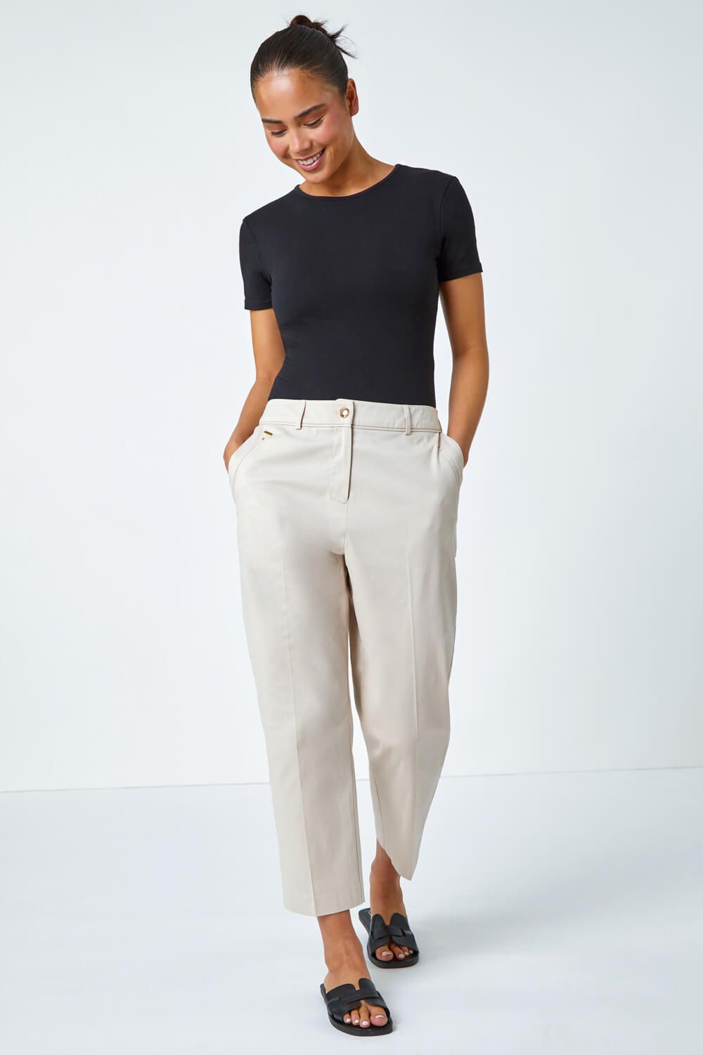 Roman Petite Cotton Ankle Grazer Tapered Trousers