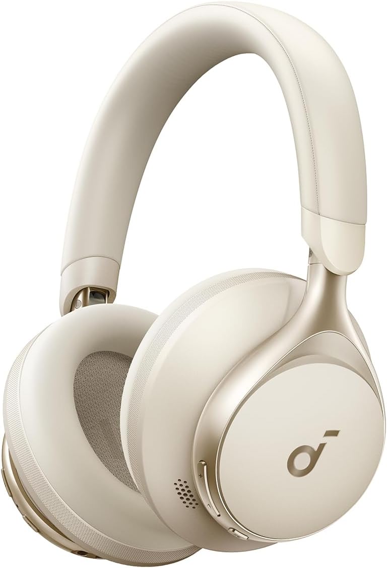 Soundcore by Anker, Space One, Active Noise Cancelling Headphones, 2X Stronger Voice Reduction, 40H ANC Playtime, App Control, LDAC Hi-Res Audio, Comfortable Fit, Clear Calls, Bluetooth 5.3 (White)