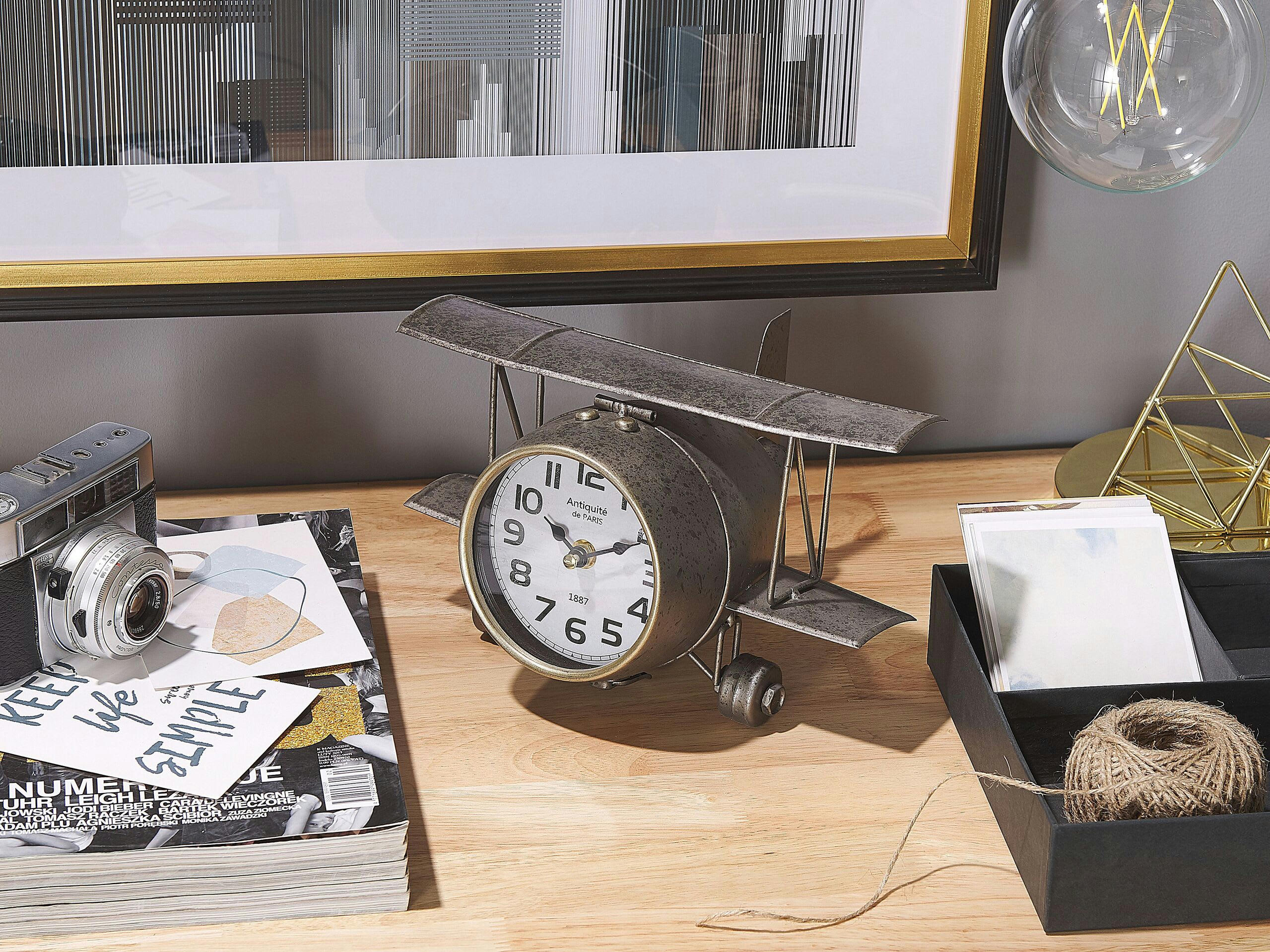 STANS - Horloge de table avion argenté 15 cm