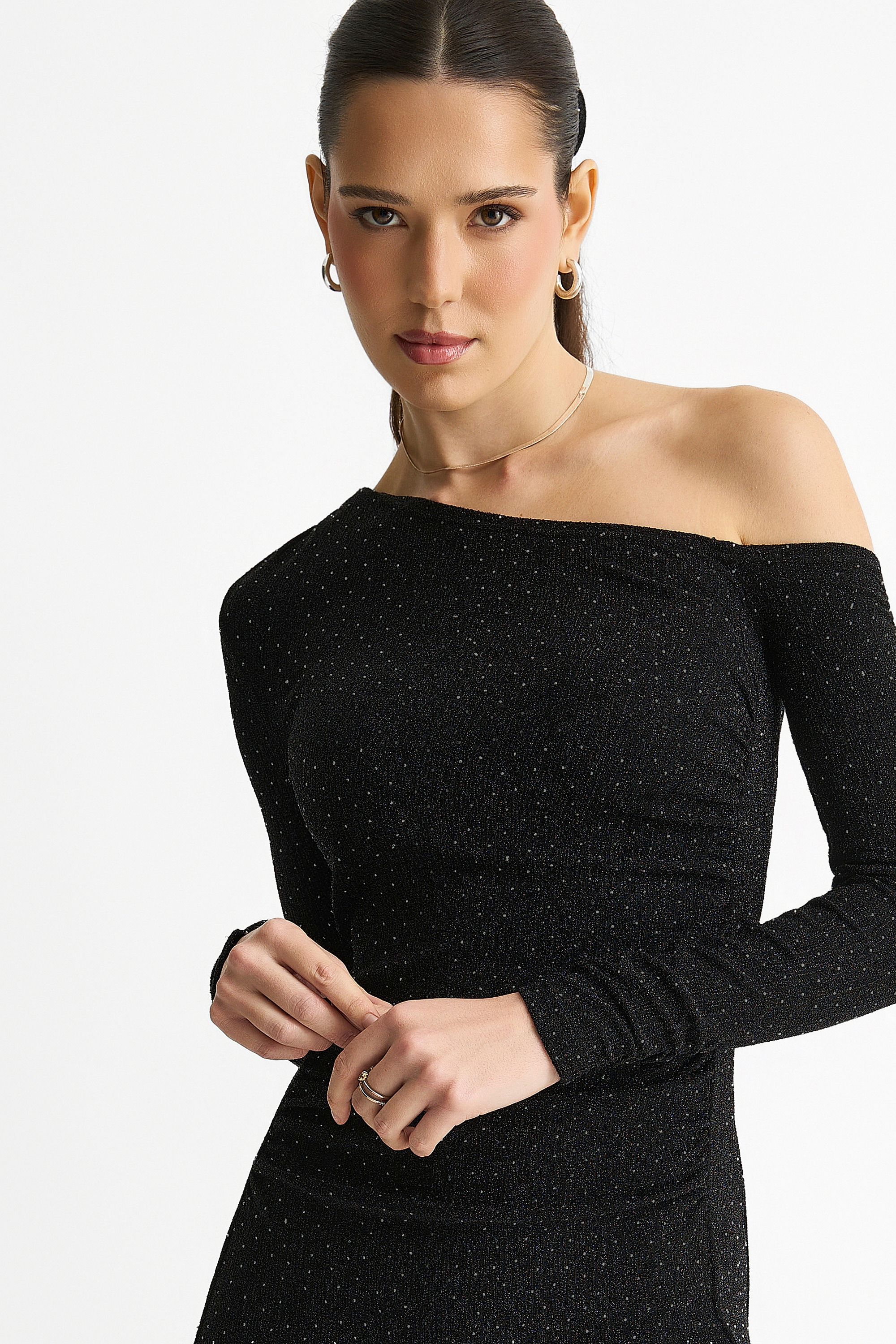Gini London Black Hot Fix Studded Jersey Midi Dress
