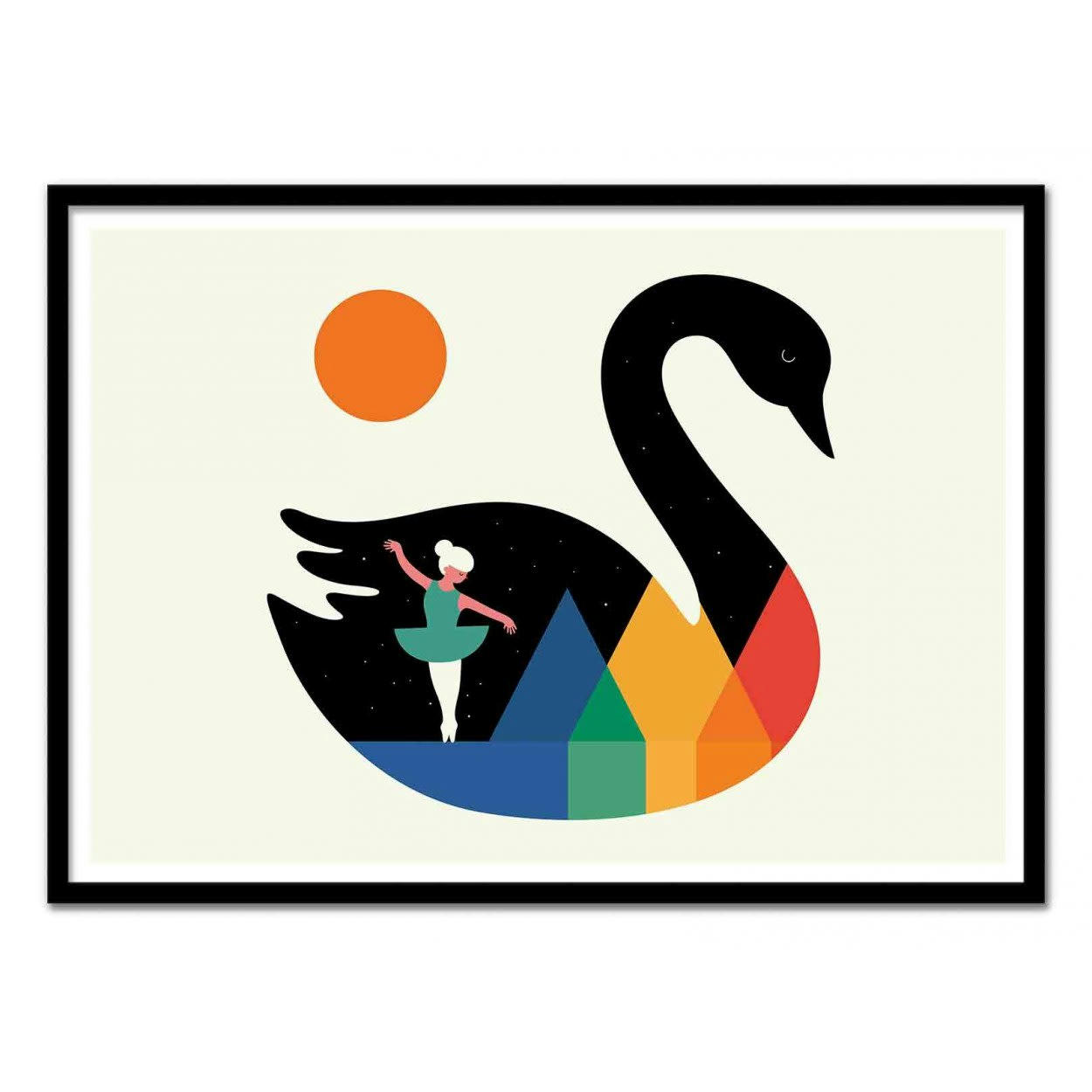 ANDY WESTFACE - SWAN DANCE -  Affiche d'art avec Cadre bois noir - 30 x 40 cm