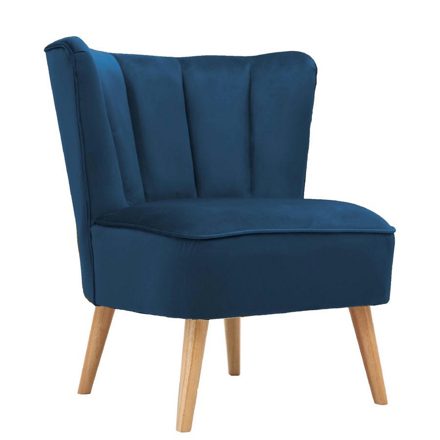 VELVET - Fauteuil vintage en tissu bleu et pieds dorés