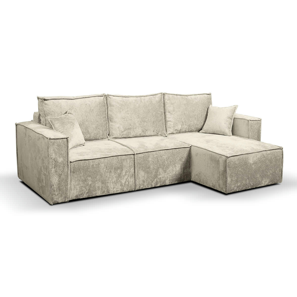 - Canapé d'angle réversible convertible 3 places coffre velours beige