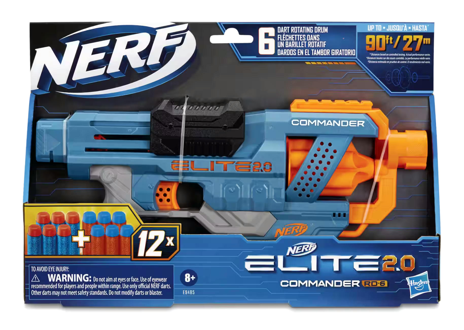 NERF Elite 2.0 Commander RD-6 Blaster With 12 NERF Darts & 6-Dart Rotating Drum, Age 8+