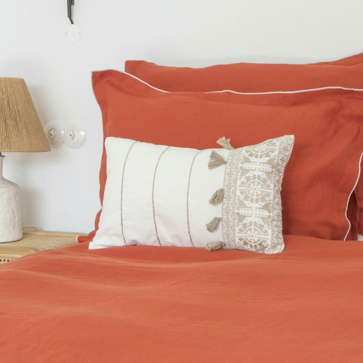 HORTENSE - Drap plat lin lavé  240x300 terracotta