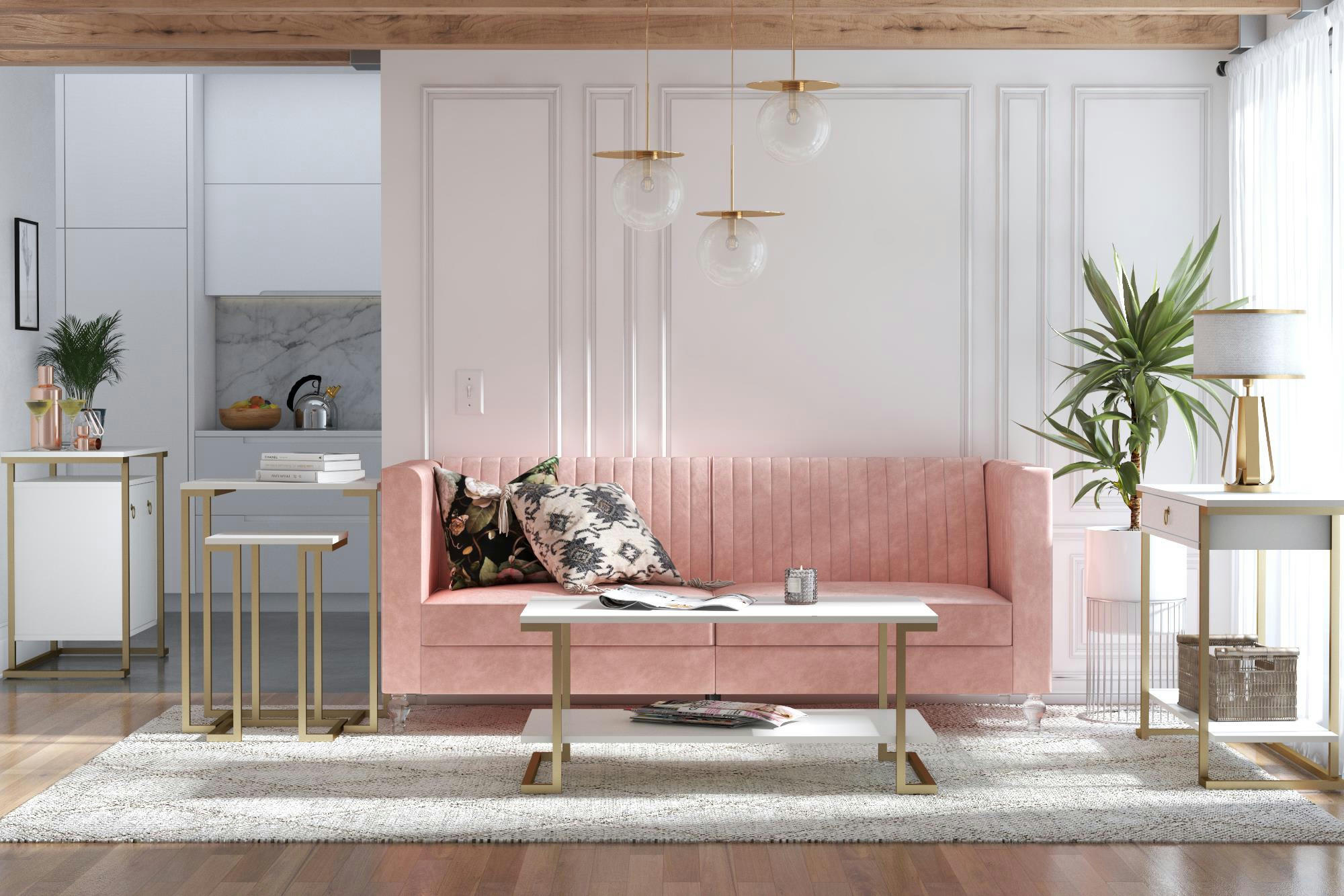 CAMILA - Meuble bar 2 portes en MDF effet chêne gris