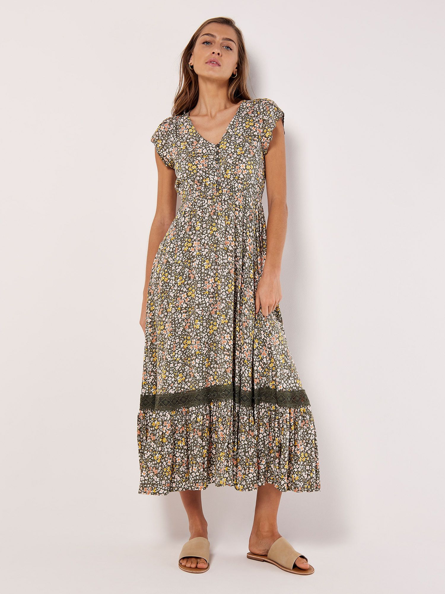 Apricot Ditsy Floral Maxi Dress