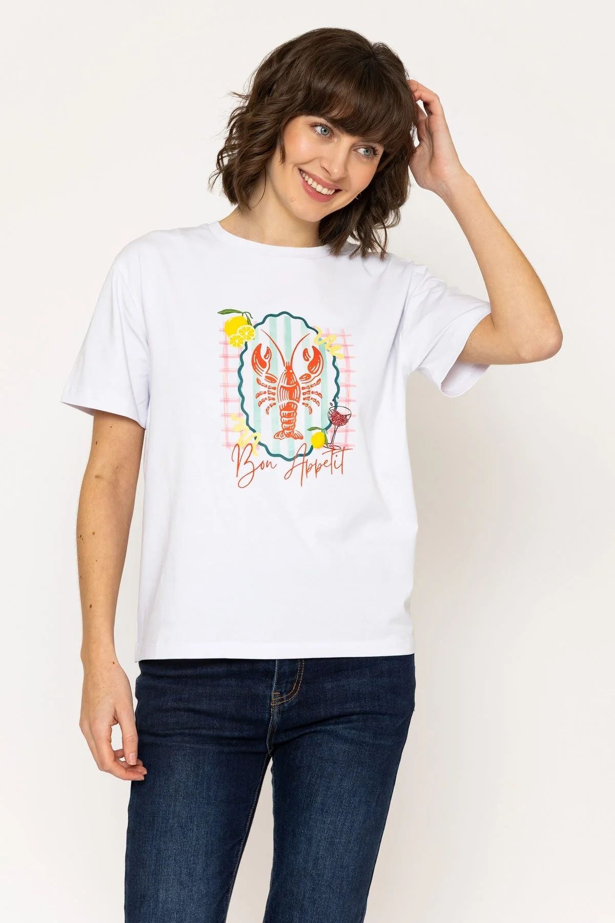 Lobster Print White T-Shirt
