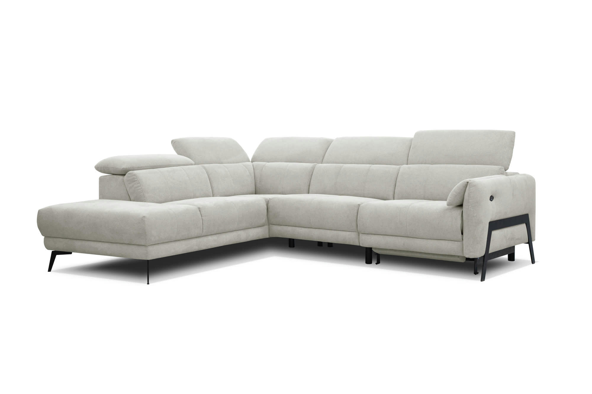 SCALA - Canapé d'angle gauche 5 places avec une relax électrique, Tissu Beige