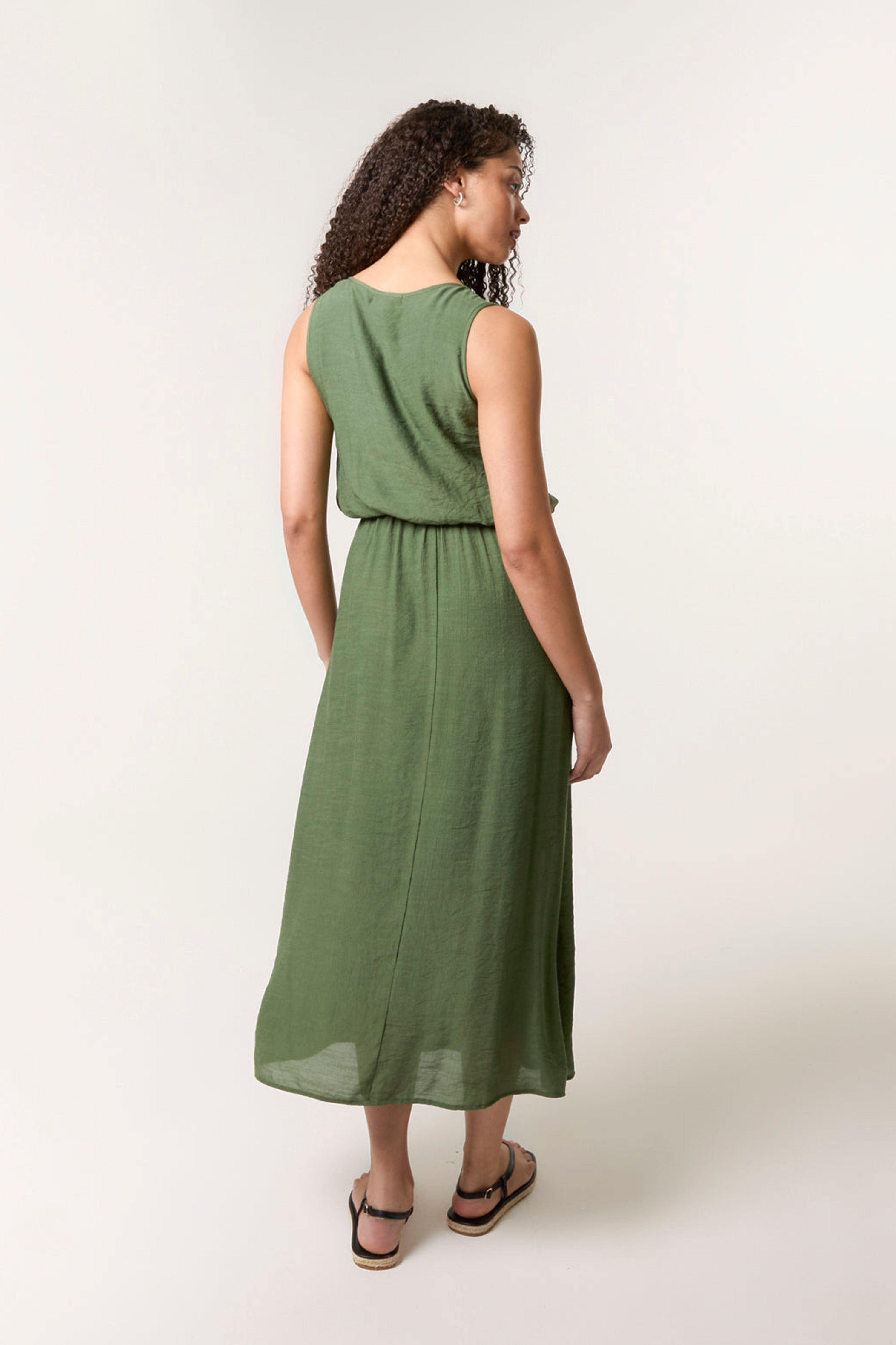 Blue Vanilla Khaki Plain Puff Ball Midi Dress