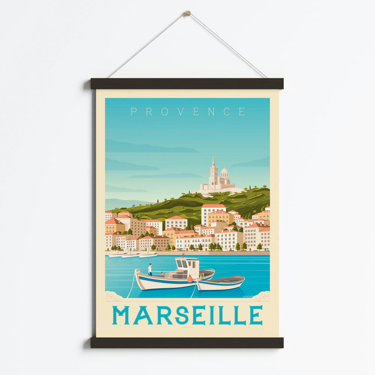 - Affiche Marseille France + Cadre Magnétique (Bois Noir) 50x70 cm