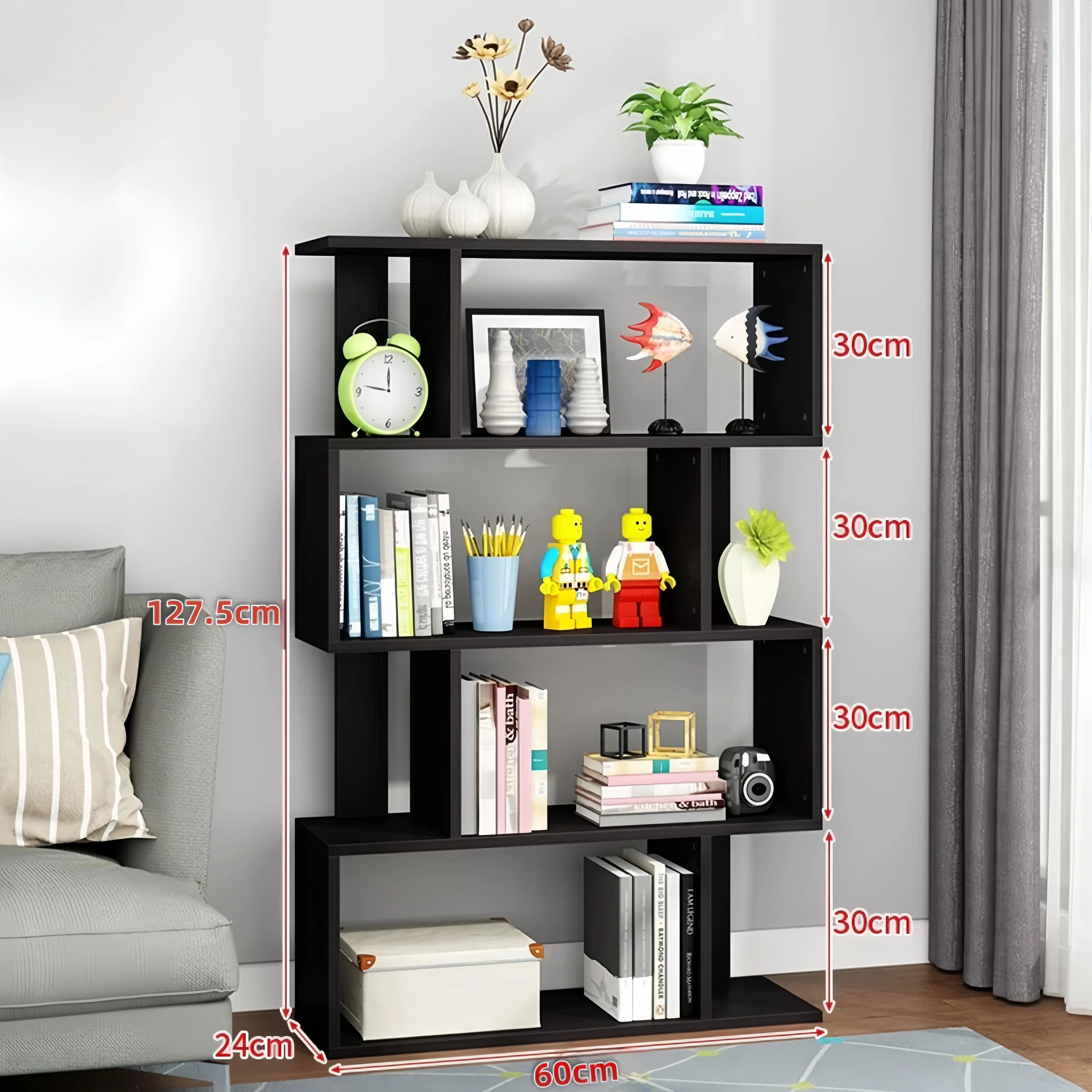 4 Tier Storage shelf S Shaped Bookcase