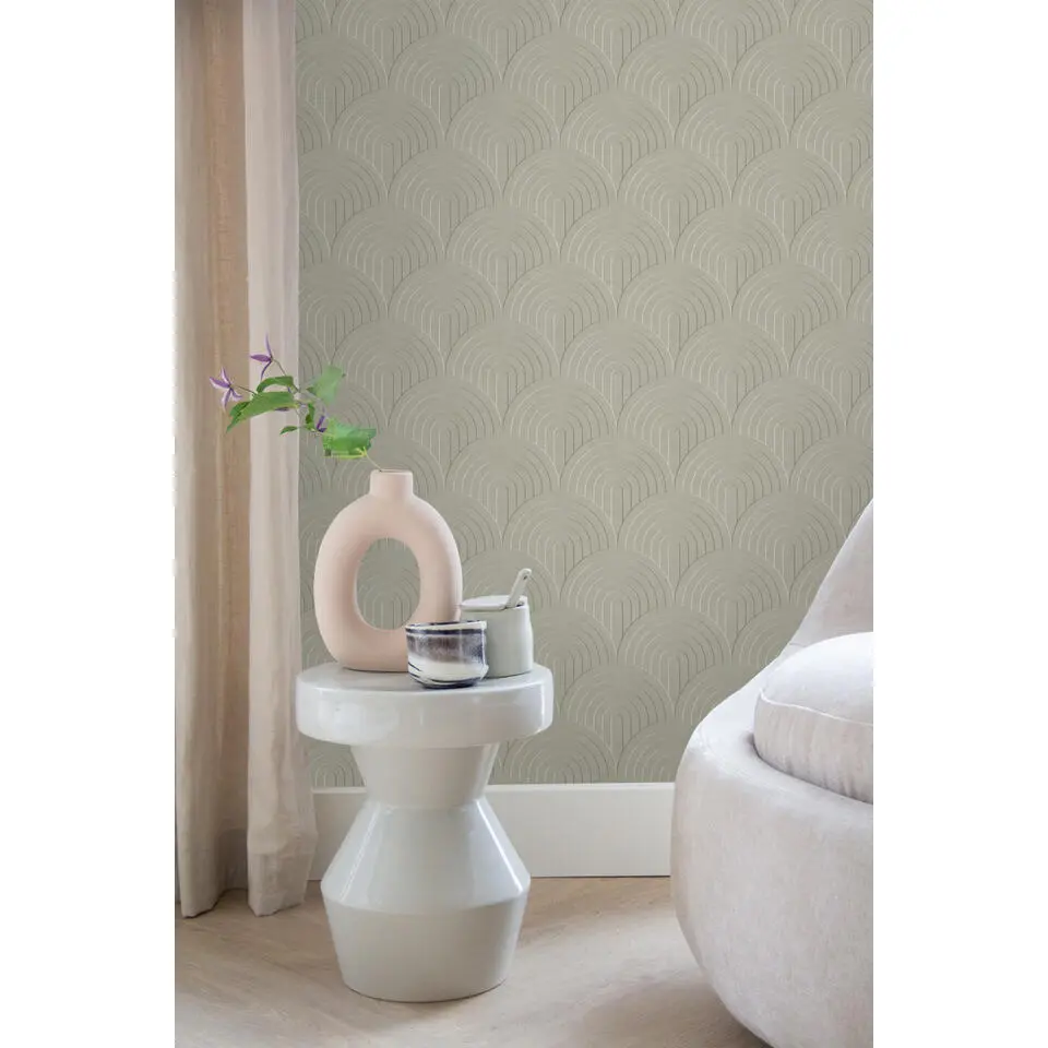 ESTAhome behang 3D-motief vergrijsd groen - 53 cm x 10.05 m