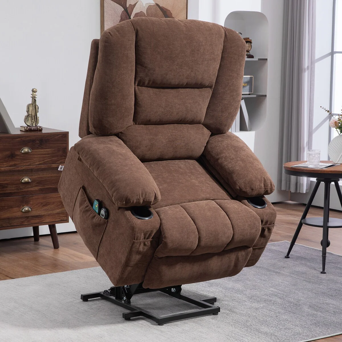 HOMCOM Power Lift Recliner Chair Sofa with Vibration Massage and Heat, Fabric Lift Chair for Elderly