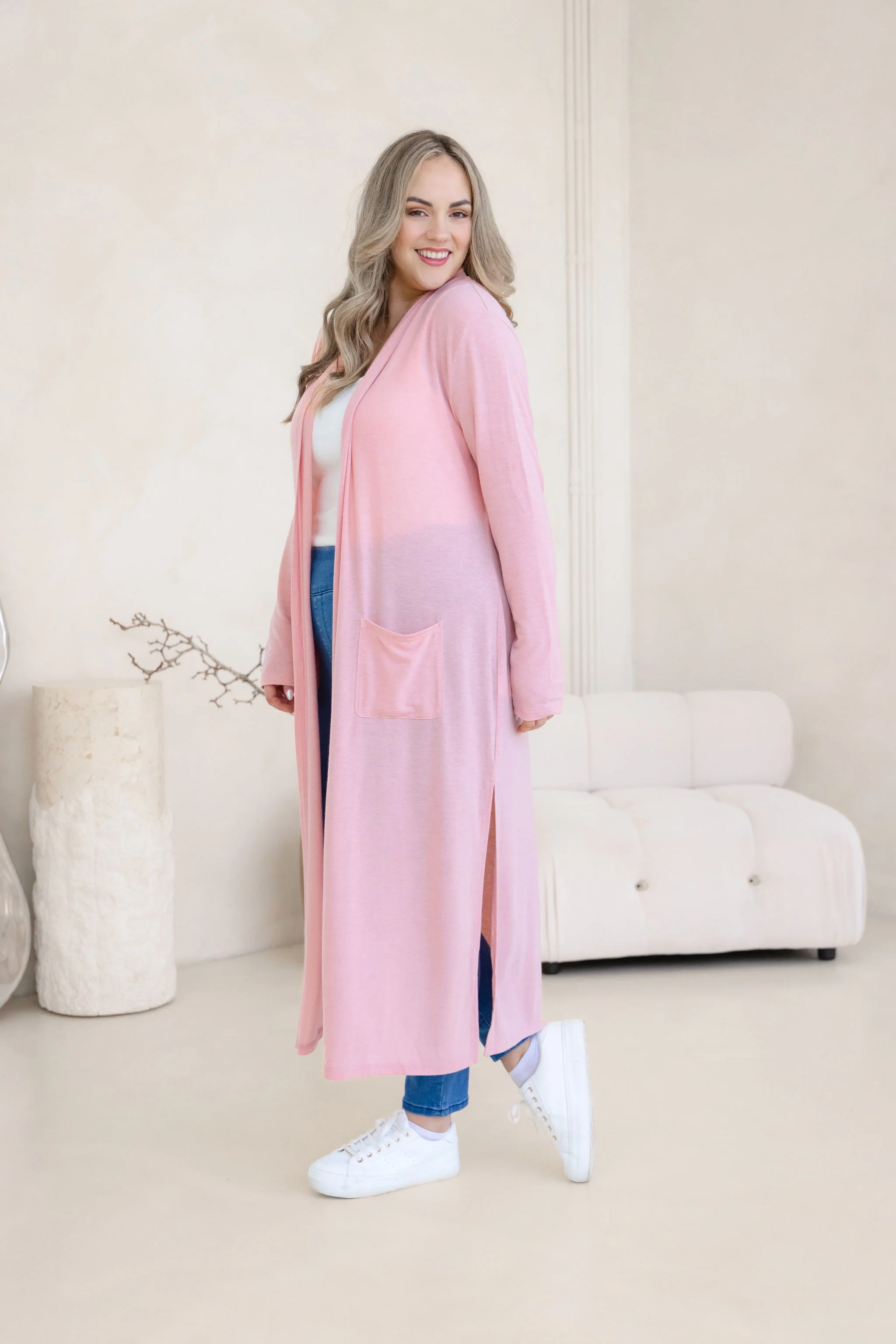 Jane Cardi Maxi Length in Dusty Pink