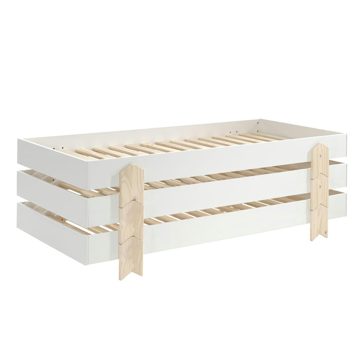 MODULO - Lot de 3 lit empilable 90x200 sommier inclus blanc
