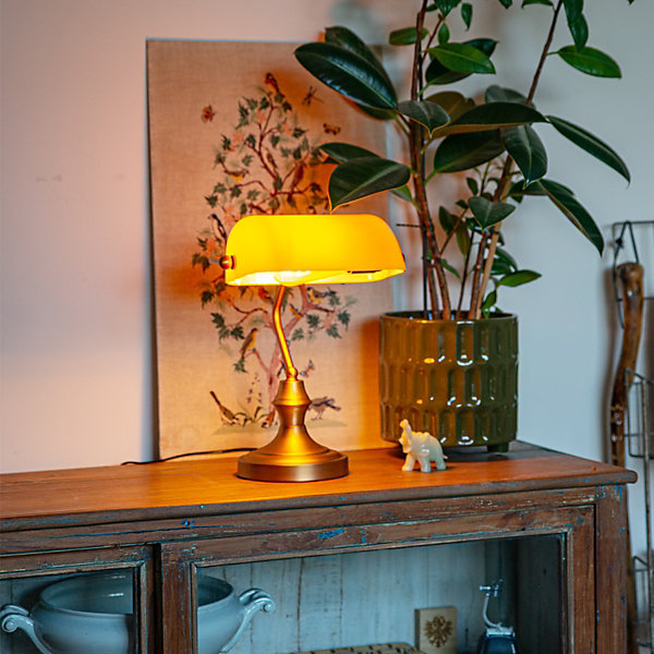 Lampe de notaire classique en bronze avec verre ambré - Banker