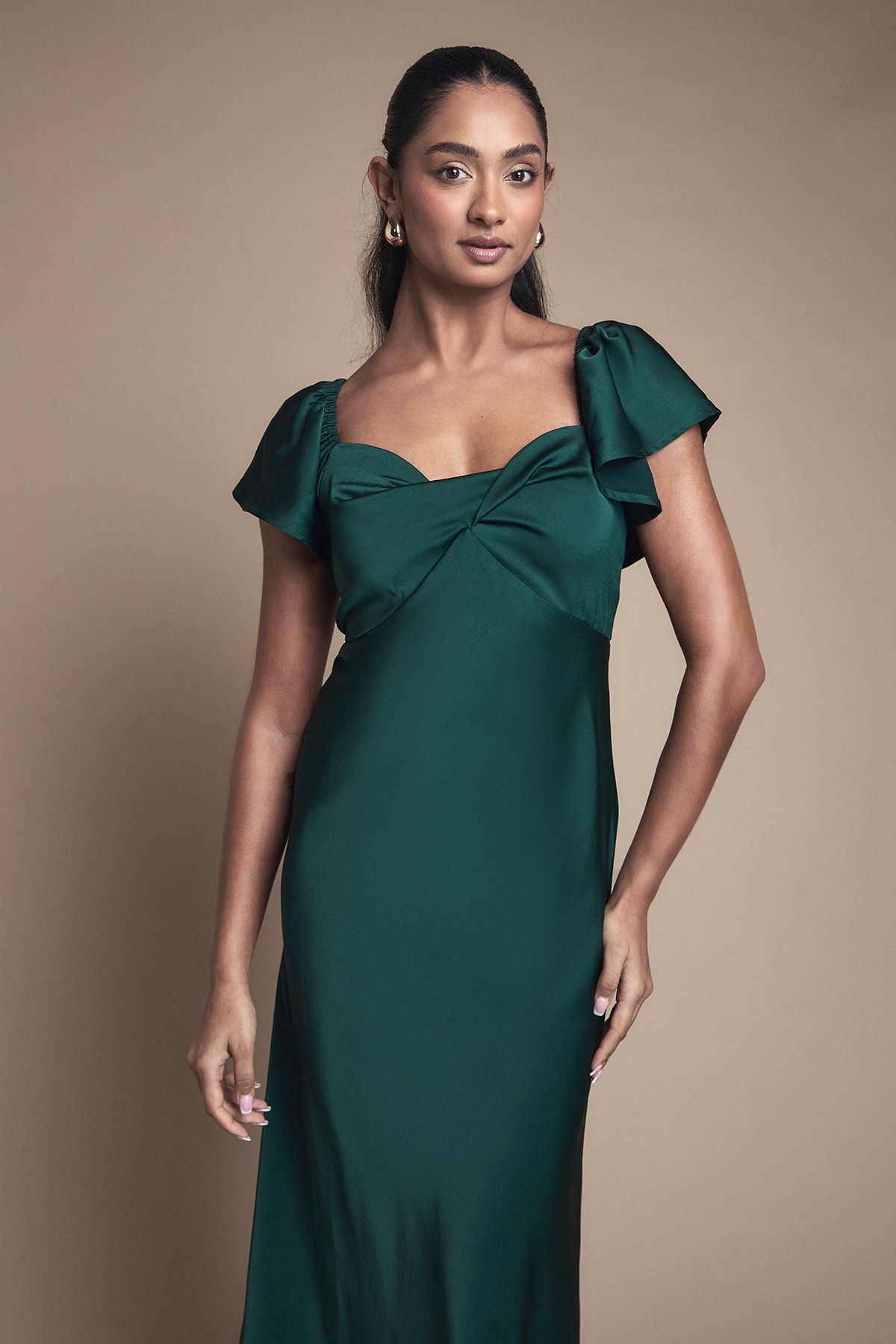 Oasis Twist Front Angel Sleeve Bridesmaid Dress