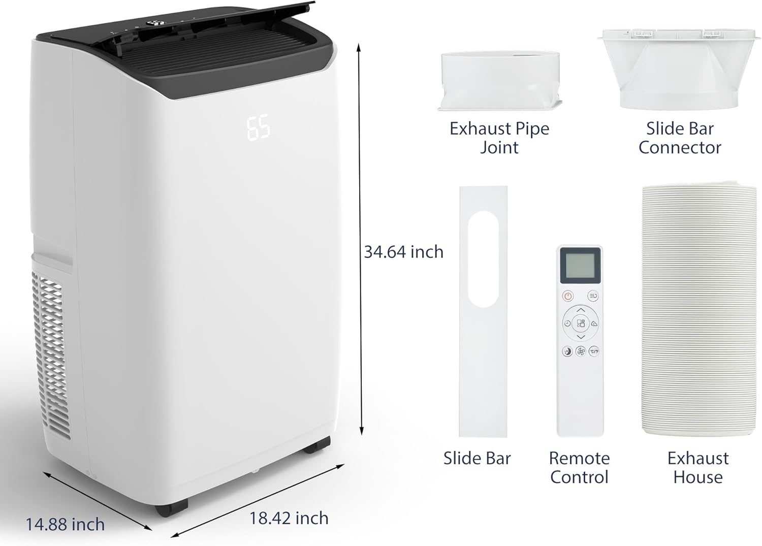 Portable Air Conditioners 14,000 BTU, AC Unit for Bedroom With 3-In-1 Cooling, Fan & Dehumidifier, Smart Control Via Remote, Drainage-Free Design for 750 Sq.Ft Rooms, Black