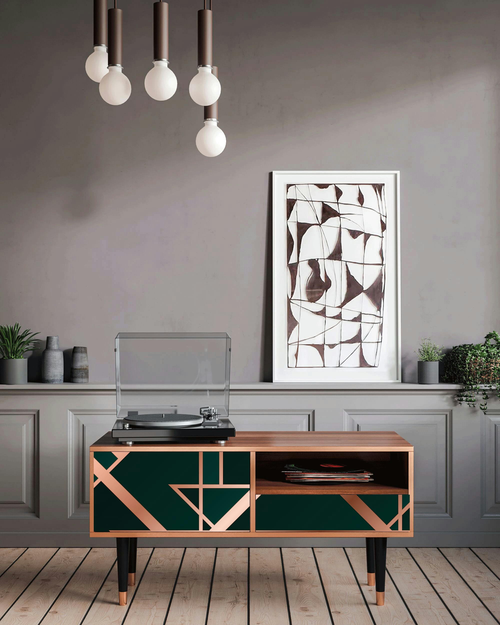 EMERALD GATSBY - Meuble TV  vert 1 tiroir et 1 porte L 115 cm