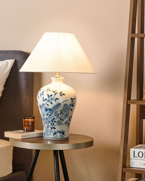 Lampa stołowa porcelanowa biało-niebieska