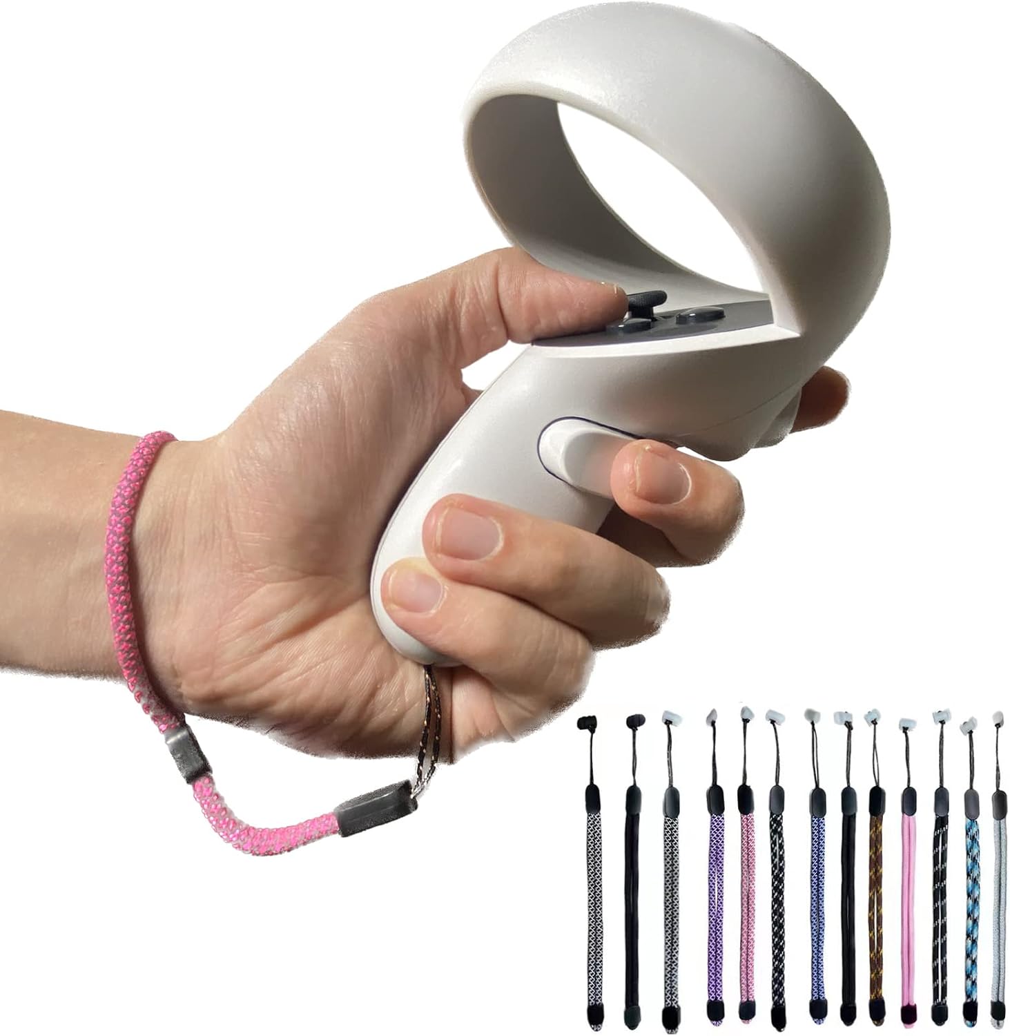 Improved Replacement Reflective Wrist Straps for Oculus Quest 2 Gen Controller, Sturdy Comfy Adjustable Hand Strap for Oculus, Easy Attach, and Perfect Fit White Resin Stopper for Oculus Controllers